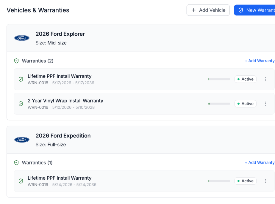 Coating warranty records