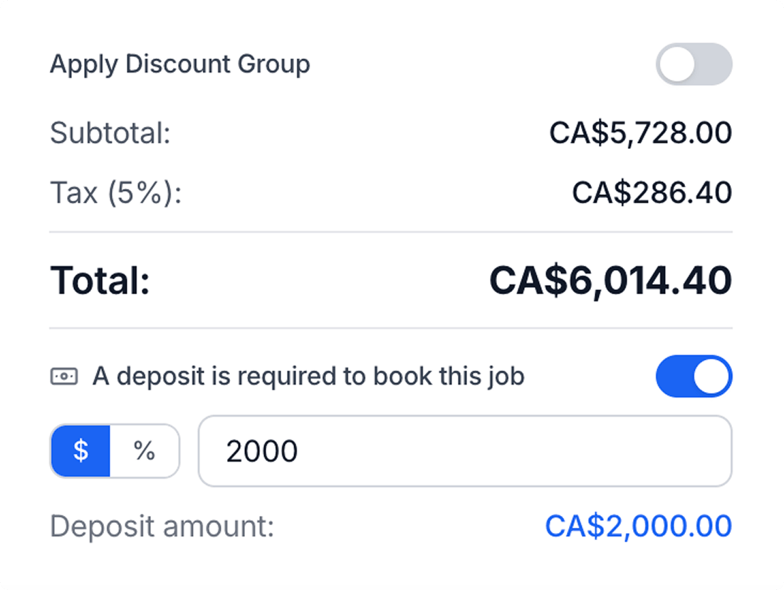 Deposit required to book this job