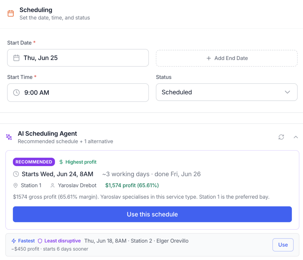 AI Scheduling Agent — profit-ranked booking windows