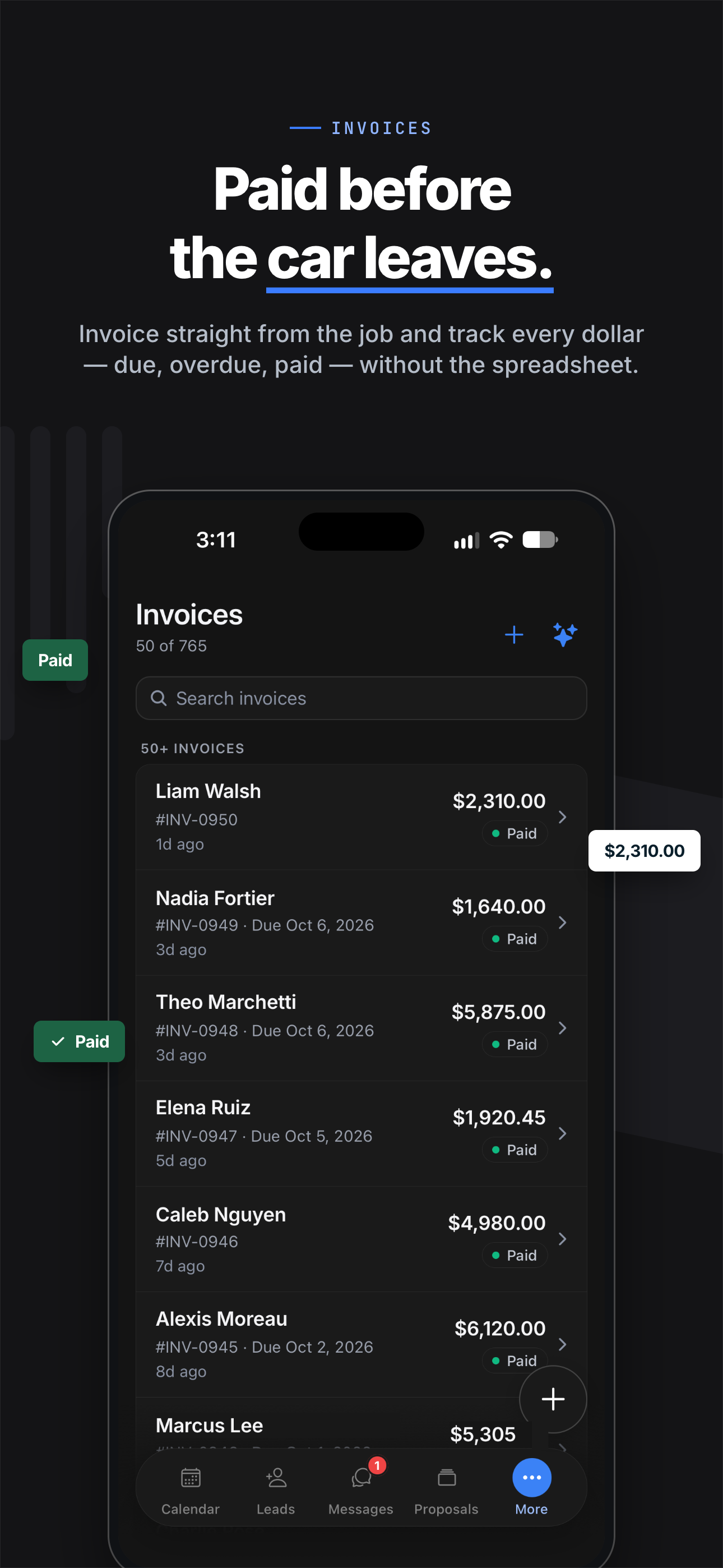 Wrapstart app — Invoices. Paid before the car leaves.