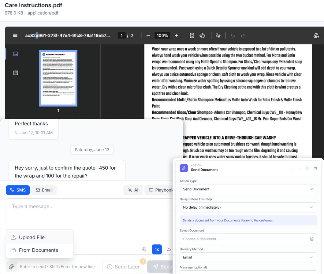 Inline PDF preview of a document in Wrapstart