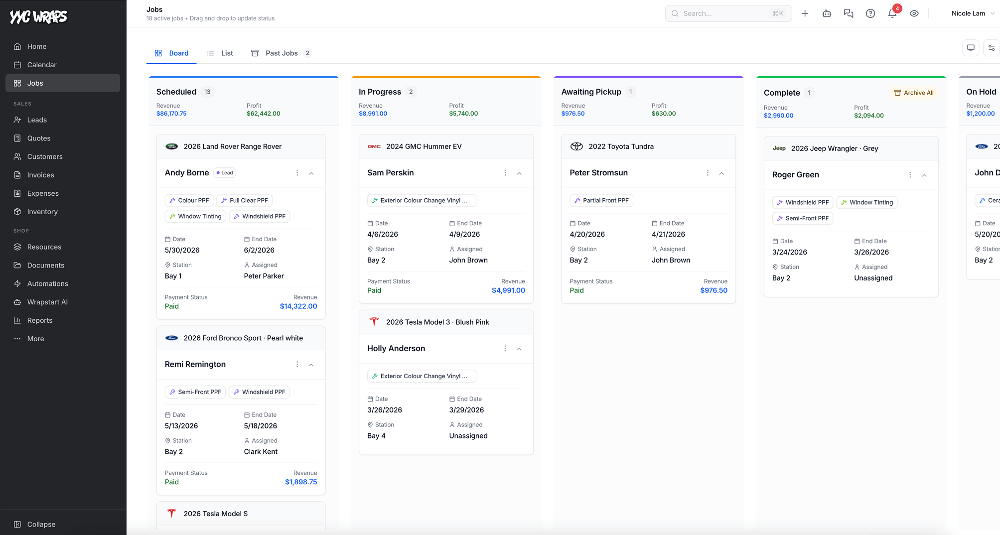 The Wrapstart platform — job workflow board