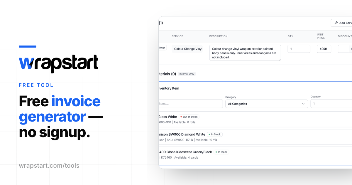 Free invoice generator for wrap, PPF, tint and detail shops