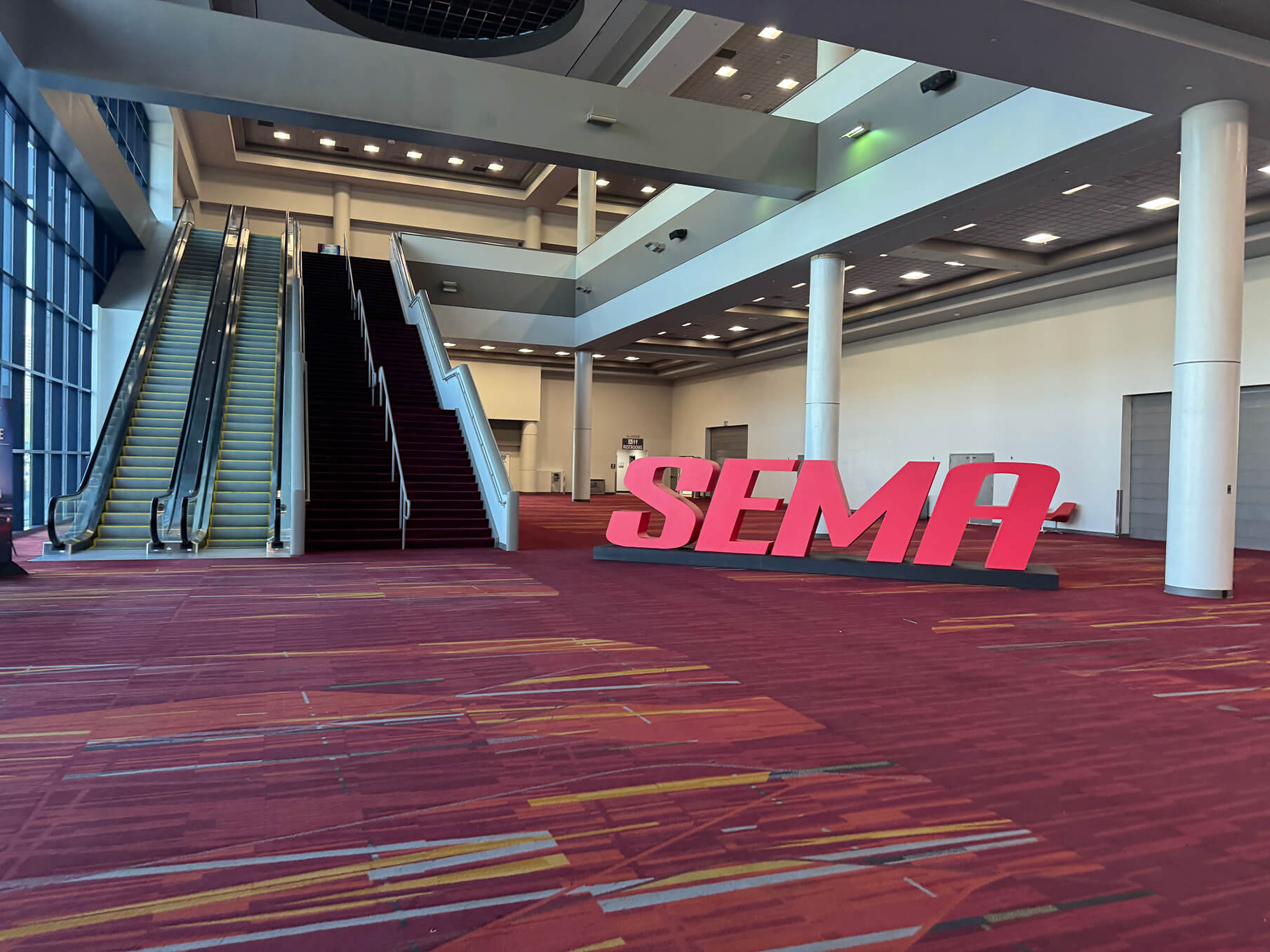 The SEMA letters on the show floor at the Las Vegas Convention Center