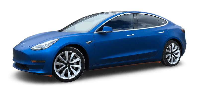 Blue satin-wrapped Tesla Model 3 — the car I wrapped myself in my garage